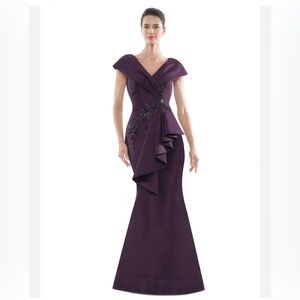 Marsoni by Colors MV1086 Embellished V Neck Mermaid Gown Eggplant Size 12